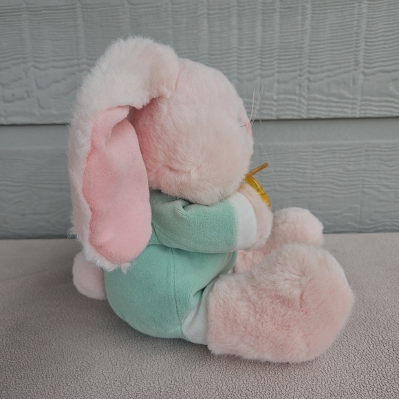 Vintage Pink Bunny with Pacifier Plush 12" Green Pink Heart Stuffed Rabbit Baby - Picture 4 of 9